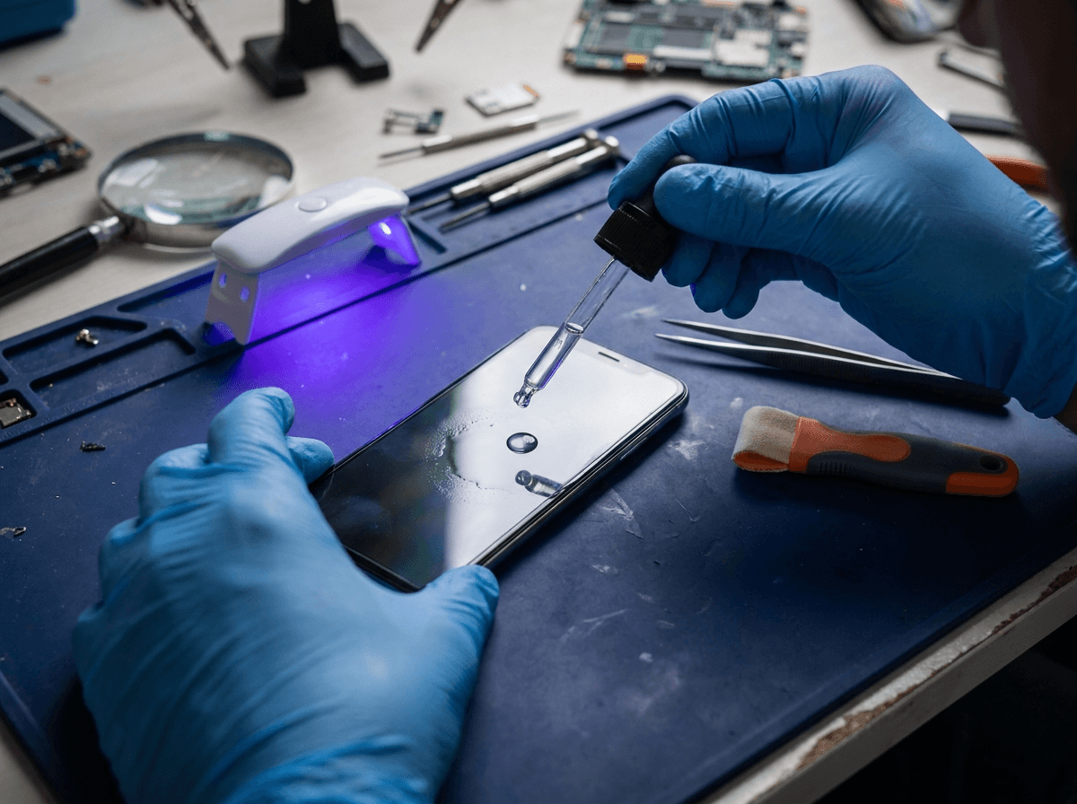 Aplicação do composto líquido nanotecnológico na tela do smartphone